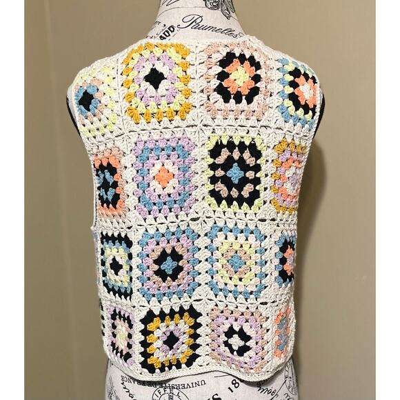 By Together Crochet Granny Square Cardigan Vest Women’s OS Cottagecore Boho EUC! - Picture 4 of 8